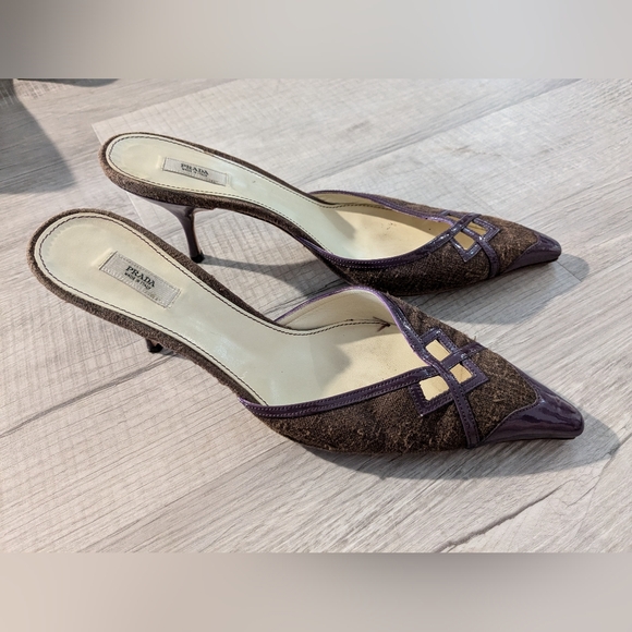 Vintage Prada Mules Tweed and Patent Leather - Picture 2 of 7